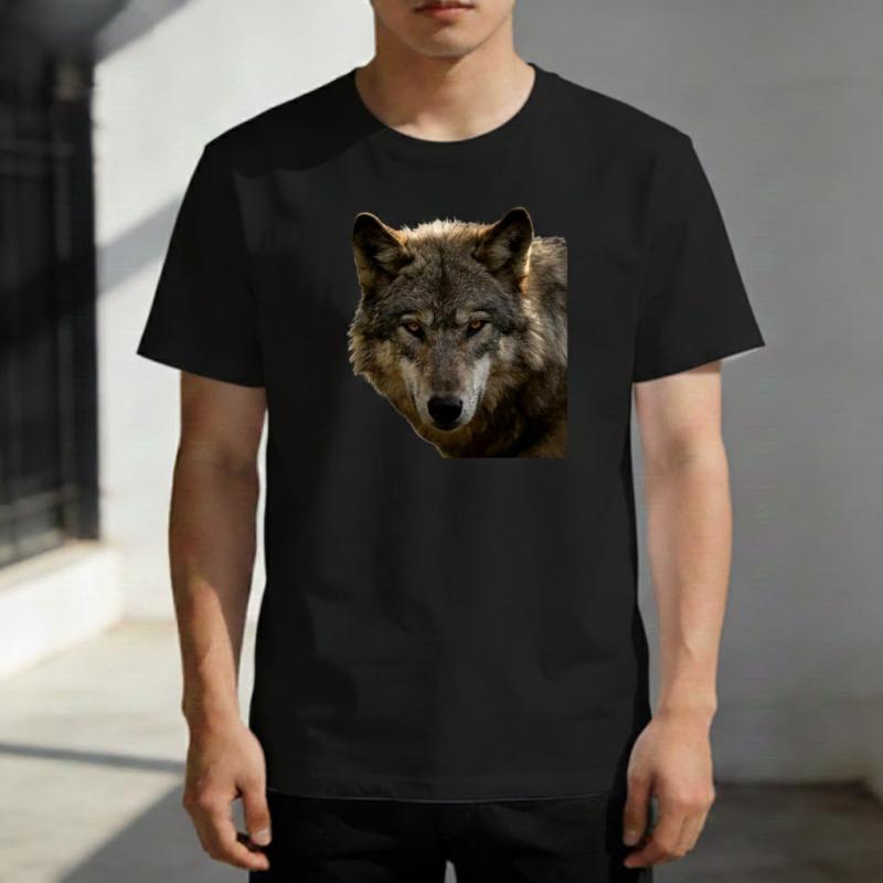 Men's Premium Cotton T-Shirt with Unique Wolf Print - Fashionable Casual Graphic Shirt for Modern Outfits