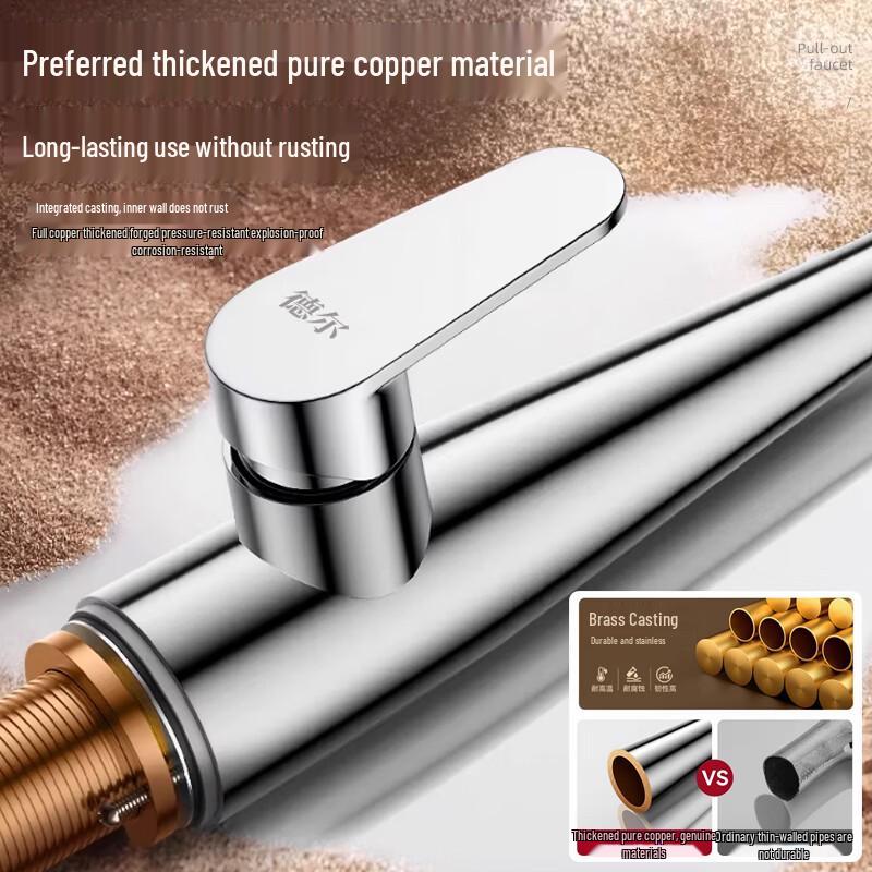 De'er Pull-Out Brass Kitchen Faucet with Dual Spray