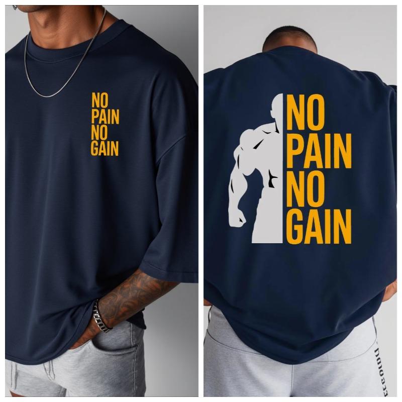 

Мужская Женская NO PAIN NO GAIN Футболка Хлопковая Футболка Уличный Стиль Оверсайз Летний Спортивный Модный Свободный Топ Короткий Рукав Дышащий S