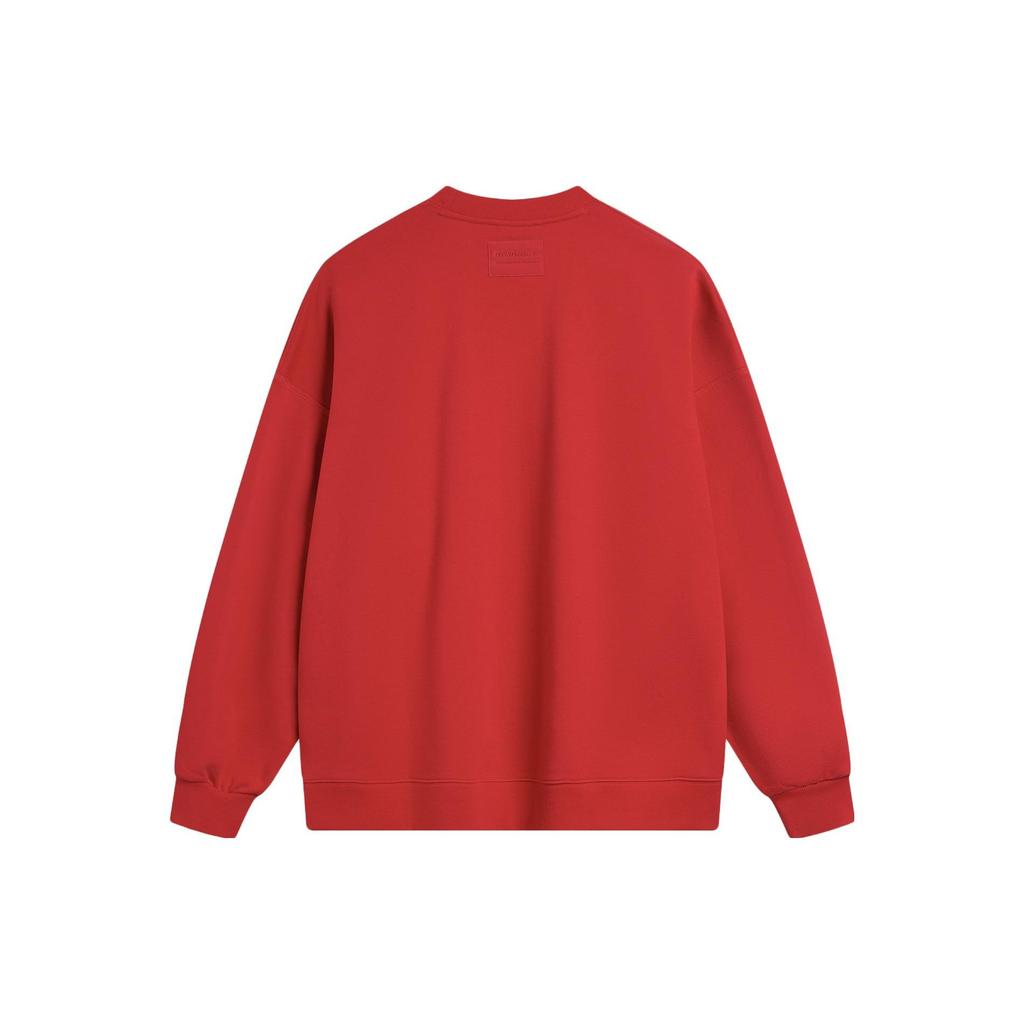 Li Ning CF Dragon Descendants Pattern Printed Pullover Round Neck Long Sleeve Knitted Sports Sweatshirt Men Sweatshirt Agate-Red AWDU813-2