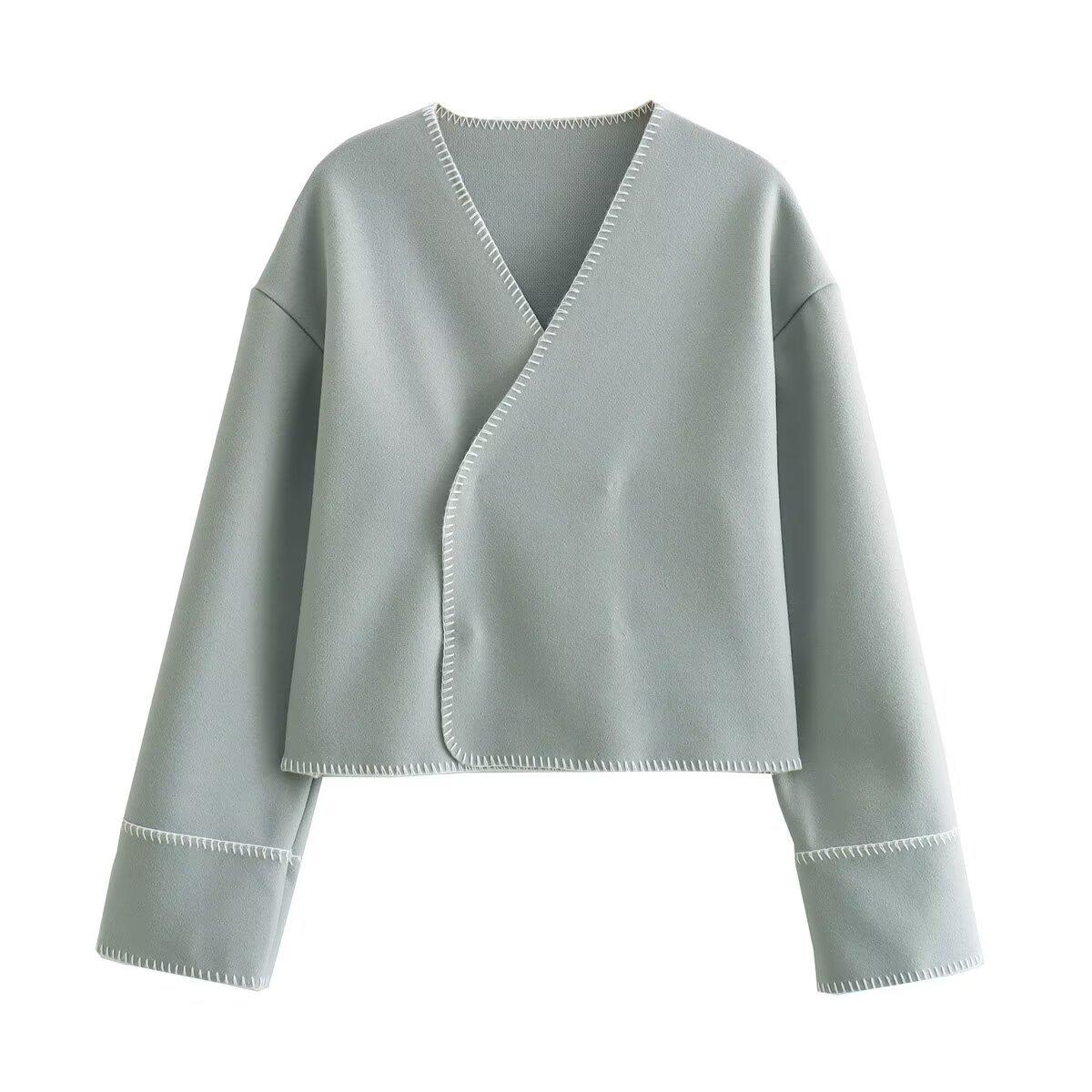 

2024 Весняно-осінній темпераментний жіночий в’язаний кардиган із п’ятиколірною пряжкою в англійському стилі, коротка куртка L бірюзовий