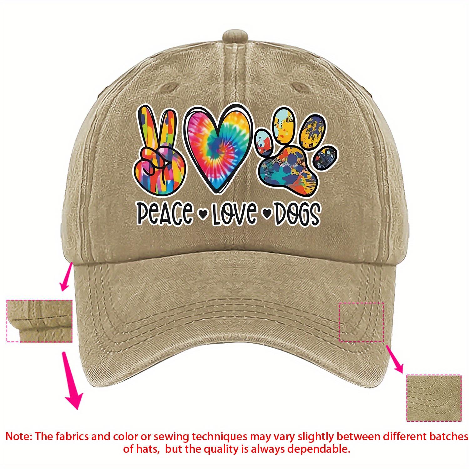 Peace Love Dogs Tie Dye Print Baseball Cap Unisex Adjustable Cotton Casual Dog Lovers Hat One Size