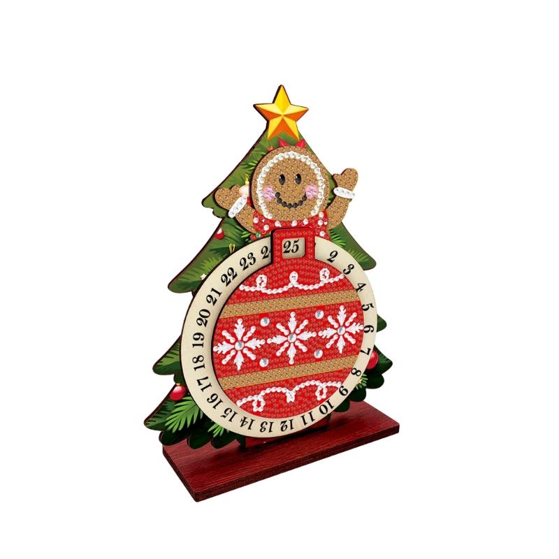 Christmas Number Panel Sign, Bead Art Holiday Accent for Desk Display with 1-25 Date Marker and Wood Stand Home