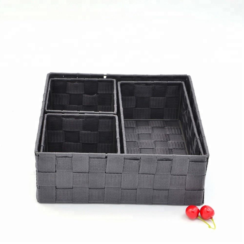 Drawer storage box woven strap storage box cube basket container divider for organizing drawers 4-piece set