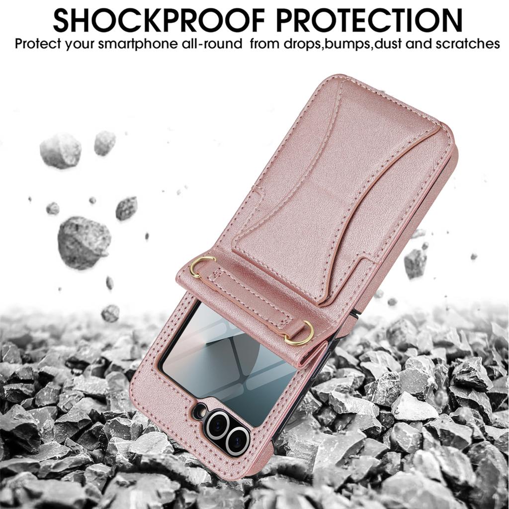 Crossbody Cards Solt Wallet Leather Phone Case For Samsung Galaxy Z Flip 7 6 5 4 3 Stand Tempered Glass Screen Protector Cover