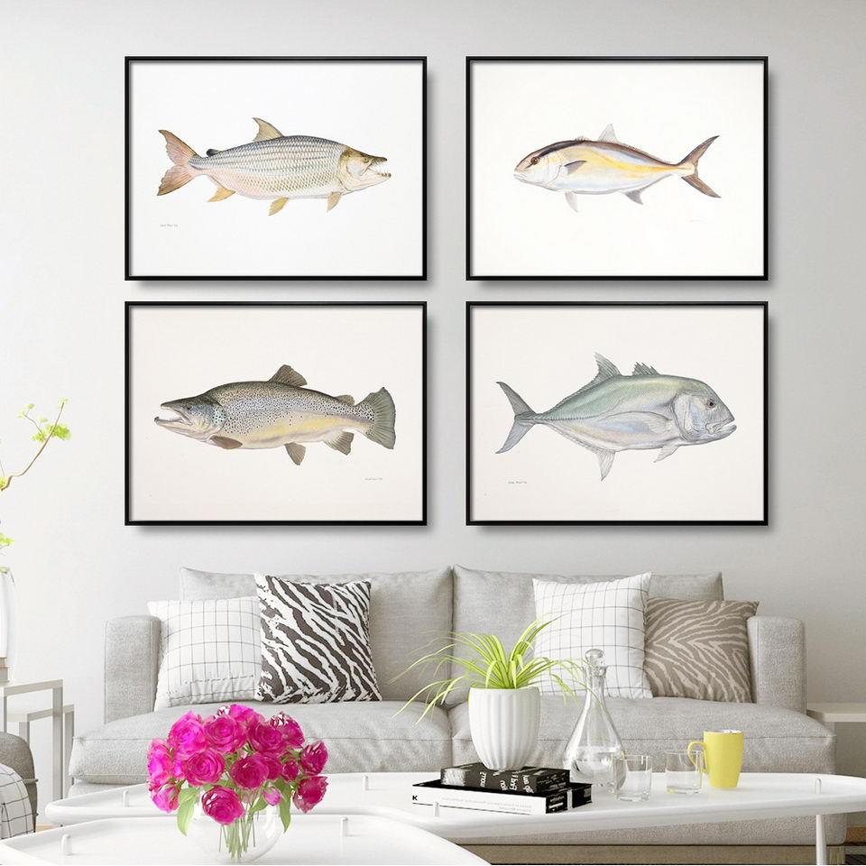 Decorative Painting Retro Fish Restaurant Hotel Paintings Animal Print Wall Pictures for Living Room Flatfish Wall Art Canvas