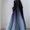 Gradient Color Handmade Pleated Long Sleeve Outerwear - 2024 Spring/Autumn Women's Slimming Robe
