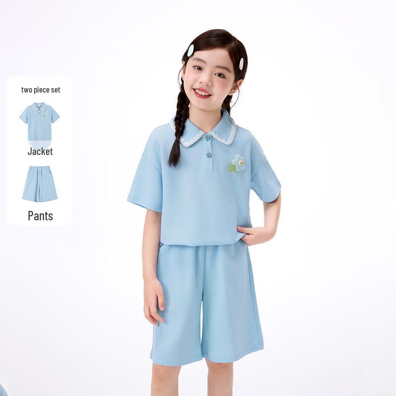 

Xiaoyinman Girls Polo Collar Casual Summer Set 130