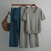 Basic V Neck Spring Summer Women T Shirt Set Fashion Knit Loose Casual Two Piece Short Sleeves Tracksuit Ladys Pant Suit