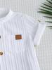 Boys' White Stripe Short-Sleeve Shirt & Khaki Shorts Set (2025 Spring/Summer Collection)