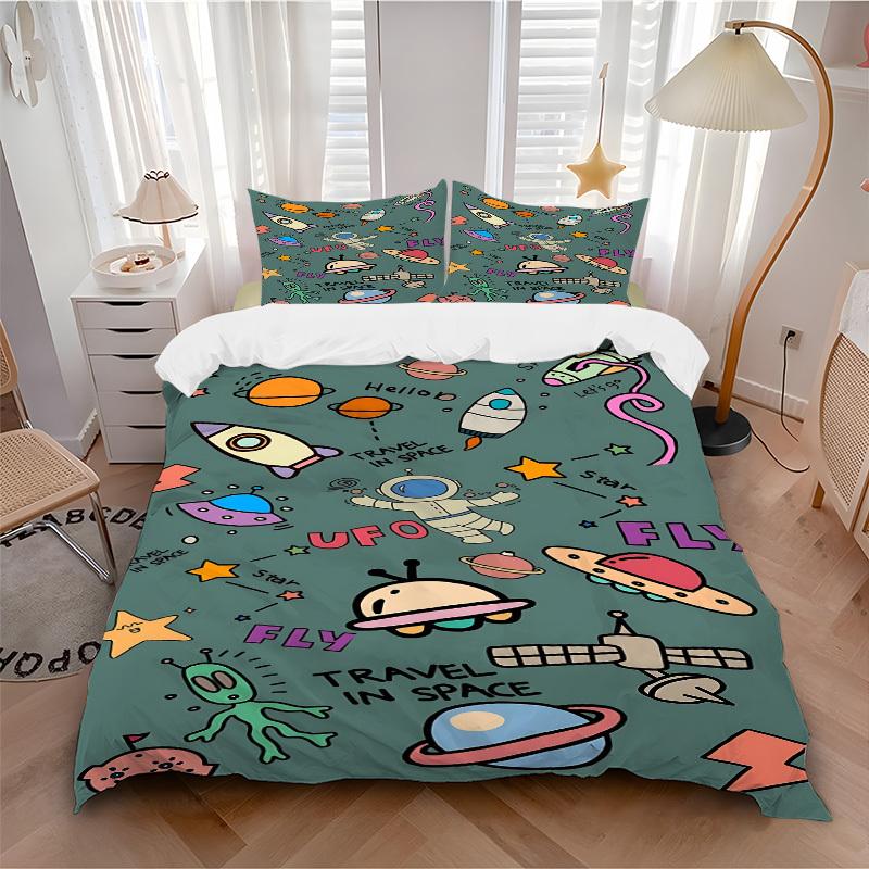 

3pcs Space Adventure Soft Comfortable Bedding set, For Bedroom, Guest Room And Dorm, All - Season Use, High-Definition Printing116 135x200cm