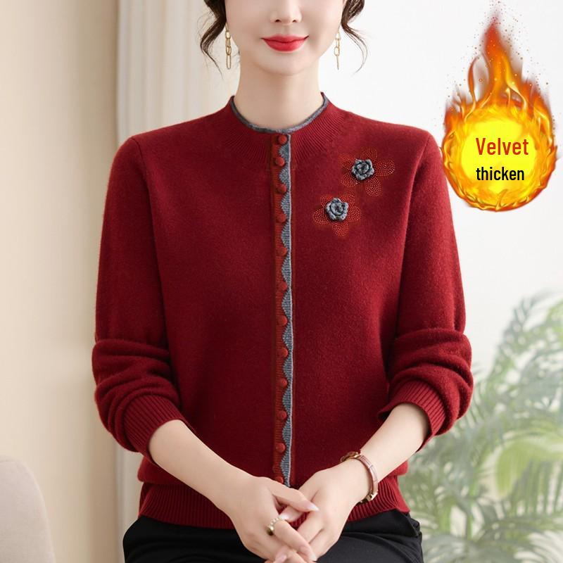 

Mom s Winter Velvet Sweater: Thickened Half-High Collar Base Layer for Middle-Aged and Elderly Women 3XL (approx. 60-65 kg)