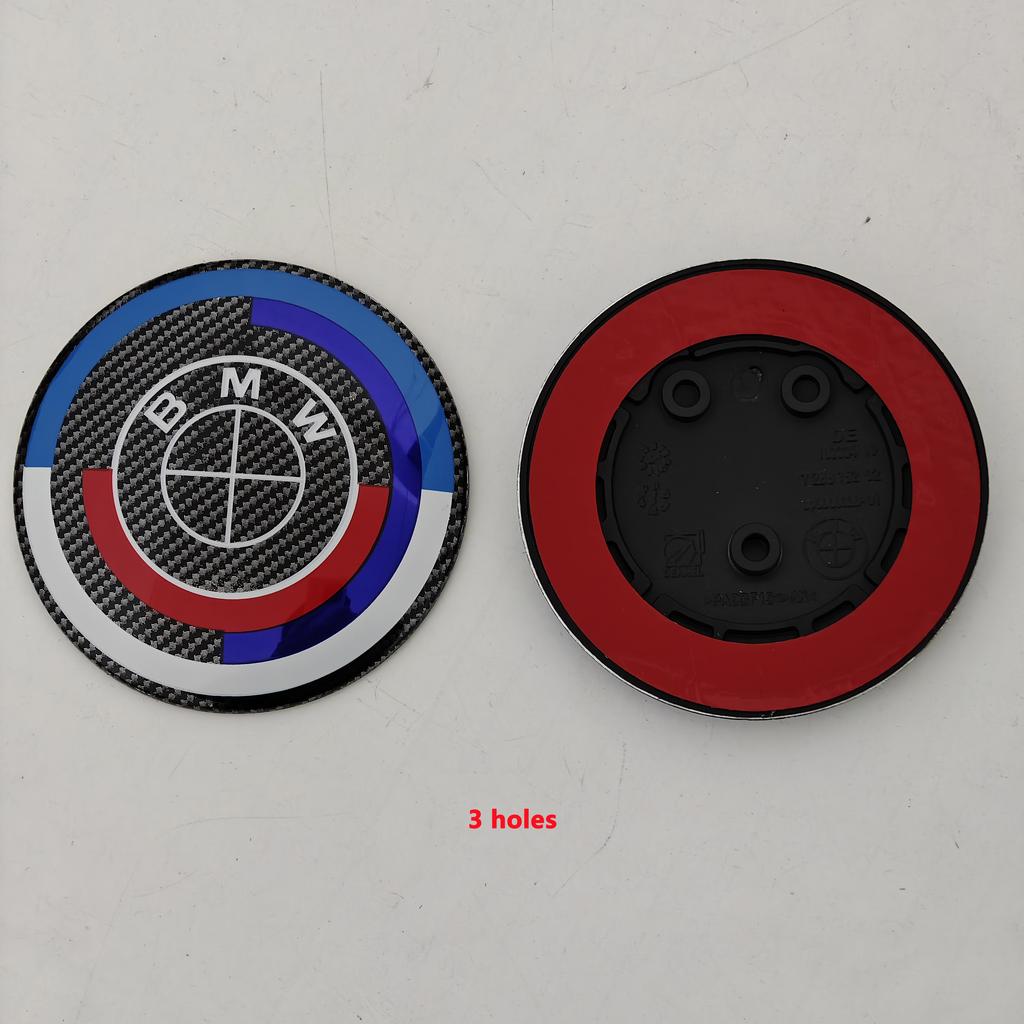 MLKQ6 Carbon Fiber Black Logo Front Hood Emblem 82mm+Rear Badge 74mm+Wheel Hub Cap 68mm/56mm+steering Wheel Sticker 45mm for All BMW
