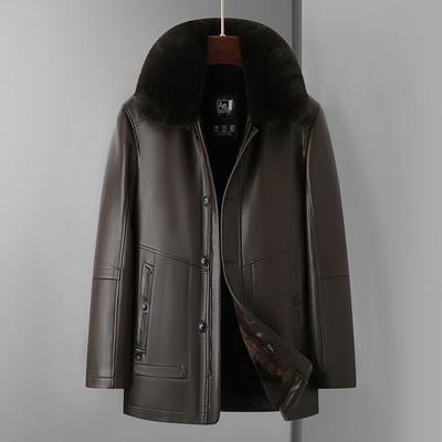 Winter Leather Jacket Men's Warm and Plush Thick Fur Collar Fur Integrated Jacket Leather Jacket
