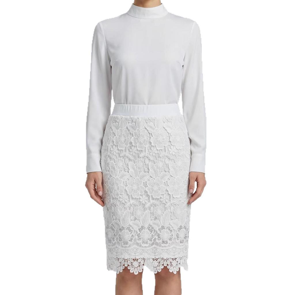 Elegant High-Waisted Lace Midi Skirt - Slim Fit, Hollow Design, Hip-Hugging Style for Women