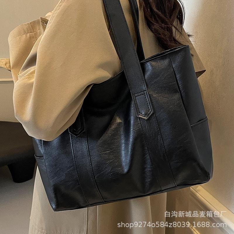 Retro Soft Leather Tote Bag Simple and Versatile Fashion Shoulder Bag Light Luxury High-end Large-capacity Commuting Handbag