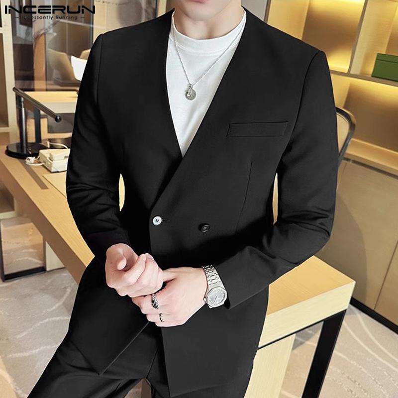 INCERUN Men Collarless Long Sleeve One Button Blazer Casual Oversized Thin Suit Coats
