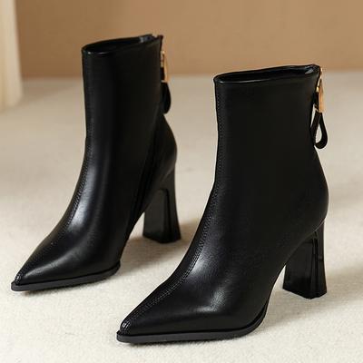 Fashion 2025 Autumn and Winter New French Pointed Toe Versatile Block Heel Temperament Fashion Comfortable High Heel Booties Women