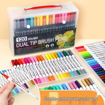 120-Color Double-Ended Watercolor Marker Set with Soft Tips & Fineliner for Students & Art Studio Use