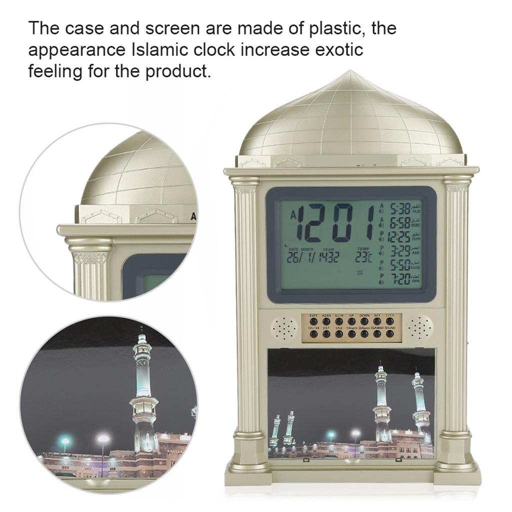 1Pcs Plastic Islamic Prayer Digital Calender Time Display Alarm Wall Clock(grey)