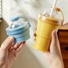 2-in-1 Collapsible Silicone Ice Ball Cup Reusable Portable Ice Sphere Mold with Straw Lid for Coffee Juice Drinks
