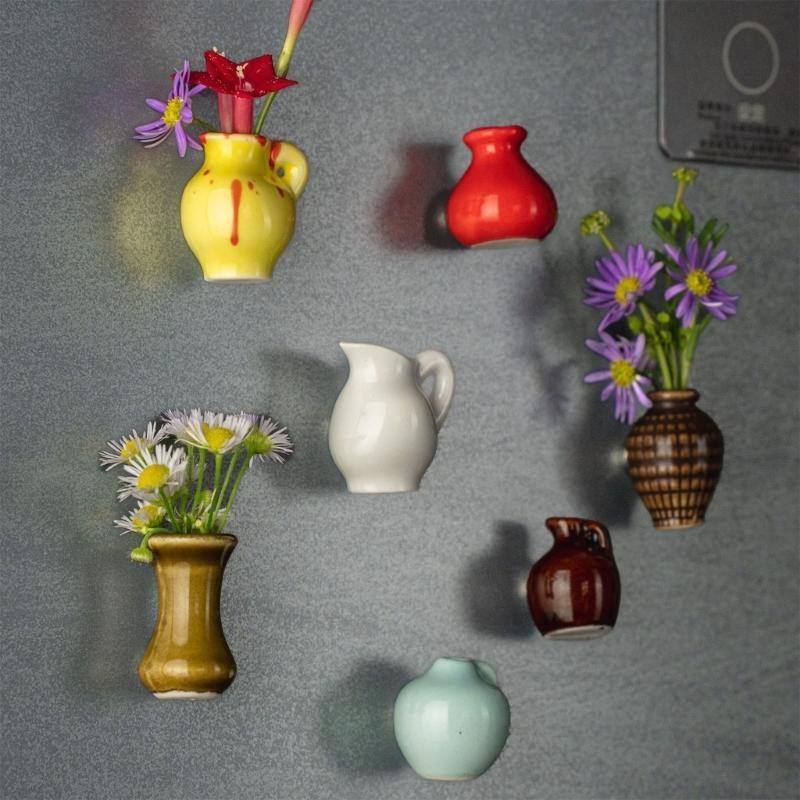  Small Ceramics Flower Vases Magnets With Strong Hold Refrigerator Decoration DIY Craft Artistic