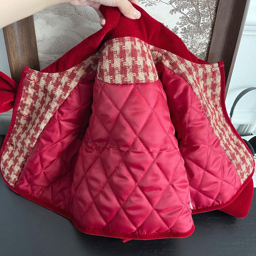 Winter Edition Girls Red Grid Bow Set Baby Cotton Two Piece Toddler Girl Clothes