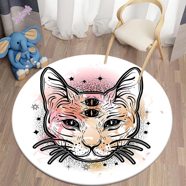 Mysterious Black Cat Round Decorative Carpet Divination Cushion Divination Hotel Carpet Home Decor Living Room Alfombra