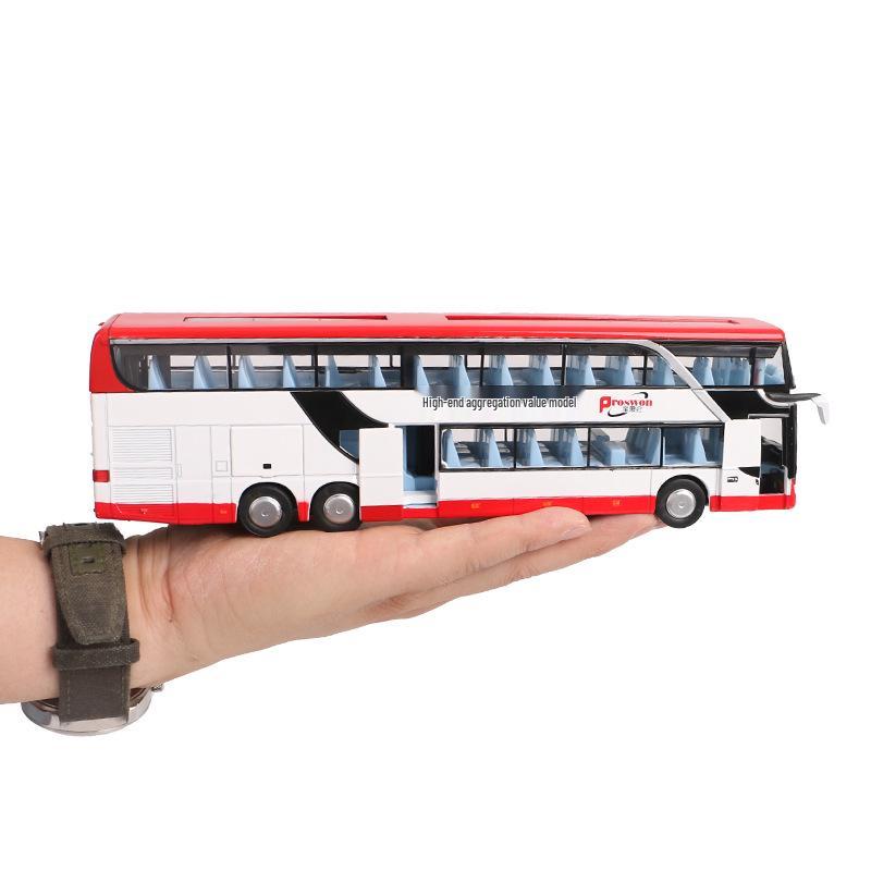 Baosilun 66029 Alloy Double-Decker Bus Toy with Pull-Back, Sound & Light Features