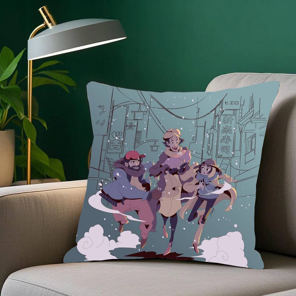 Anime T-Tokyo Godfathers Pillow Case Fashion Square Pillowcase Bedroom Sofa Room Ins Decoration Leisure