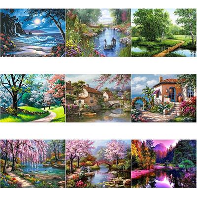 DIY Landscape 5D Painting with Diamond Mosaic Full Round Drill Embroidery Cross Stitch Kit Handmade Artwork Wall Art Gift