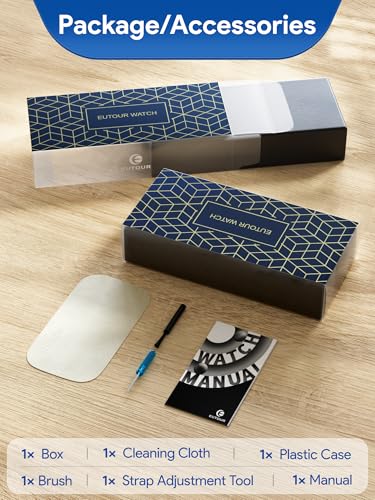 EUTOUR Men's Magnetic Watch with Ball Bearing Design, Quartz Movement, Minimalist Casual Design, Waterproof, 40mm, Black Dial, Black Stainless Steel B