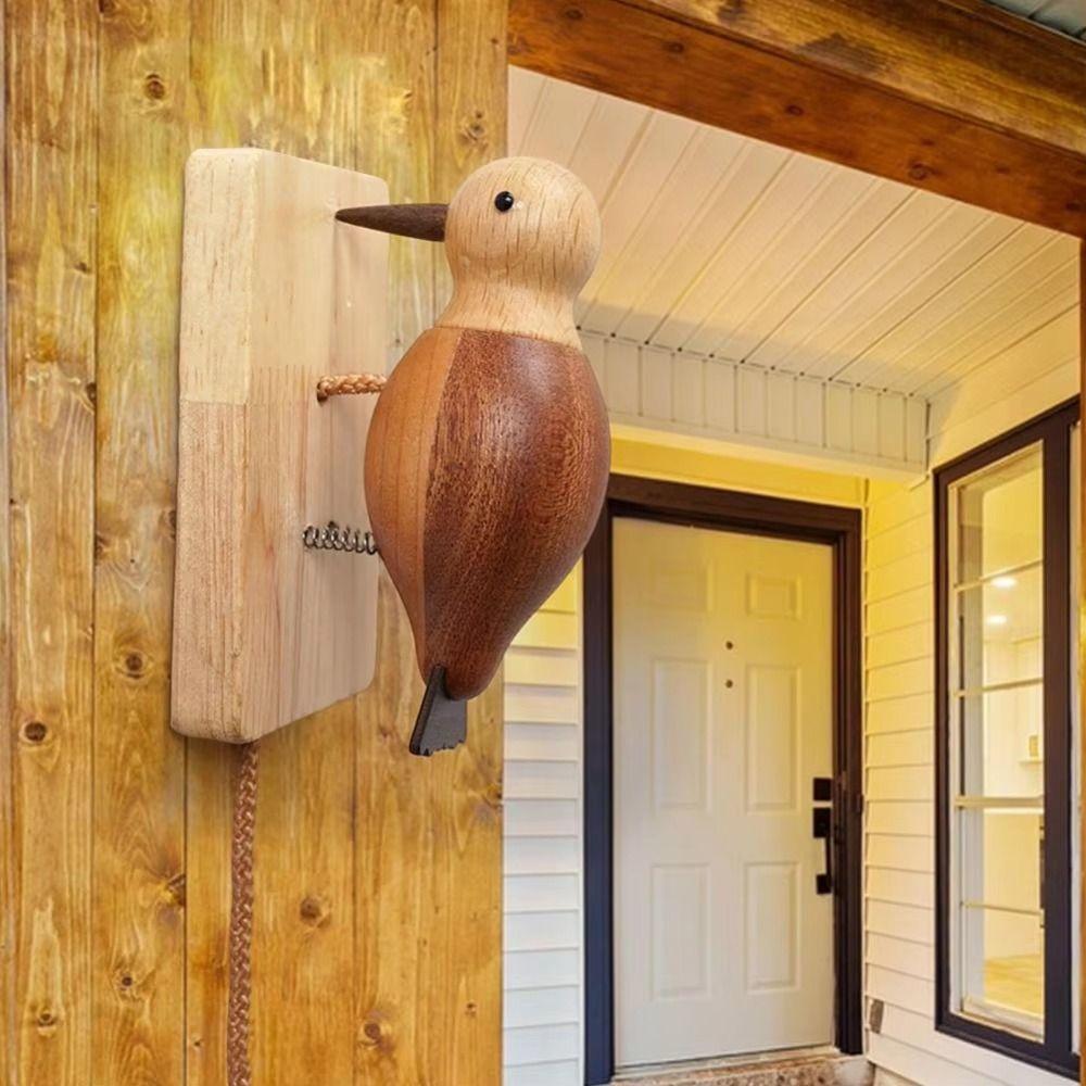Housewarming Door Knocker Retro Wooden Woodpecker Easy Installation Pendant Doorbell Gift