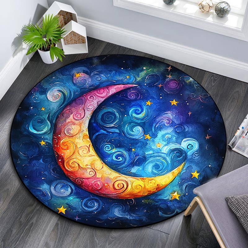 Crescent Moon Round Area Rug,Carpet Rug for Living Room Bedroom Sofa Playroom Decor,Non-slip Floor Mat