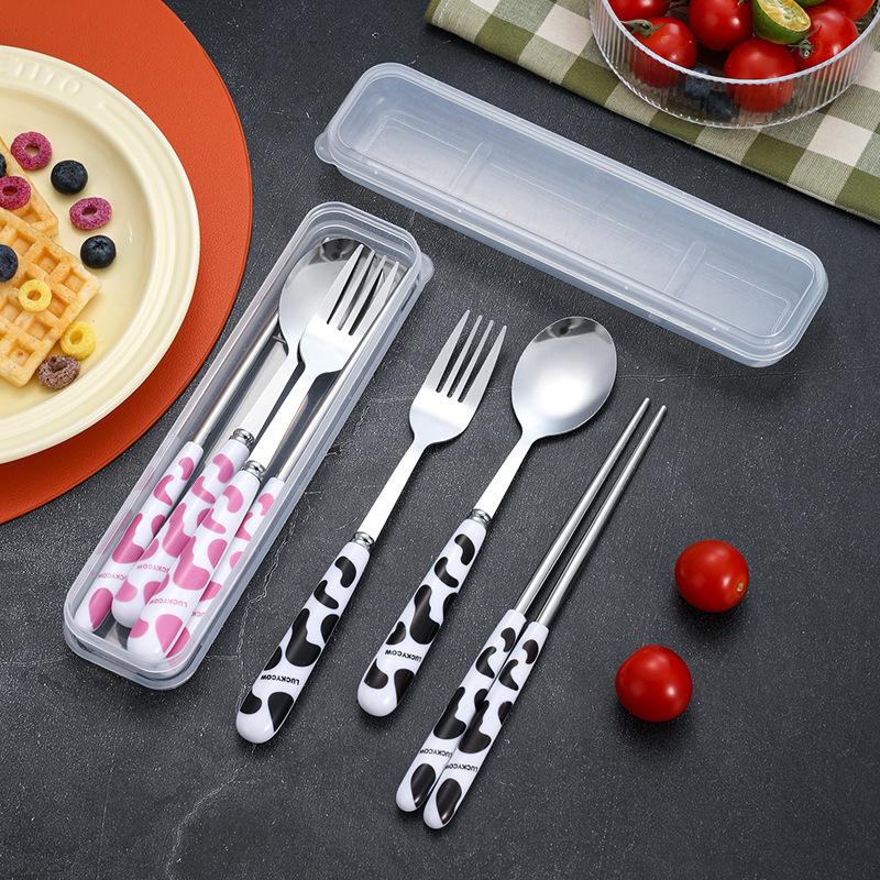 3Pcs Portable Cutlery With Storage Box, Spoon, Fork, Chopsticks For Workplace, Restaurant Kitchen Utensils Travel Accessories