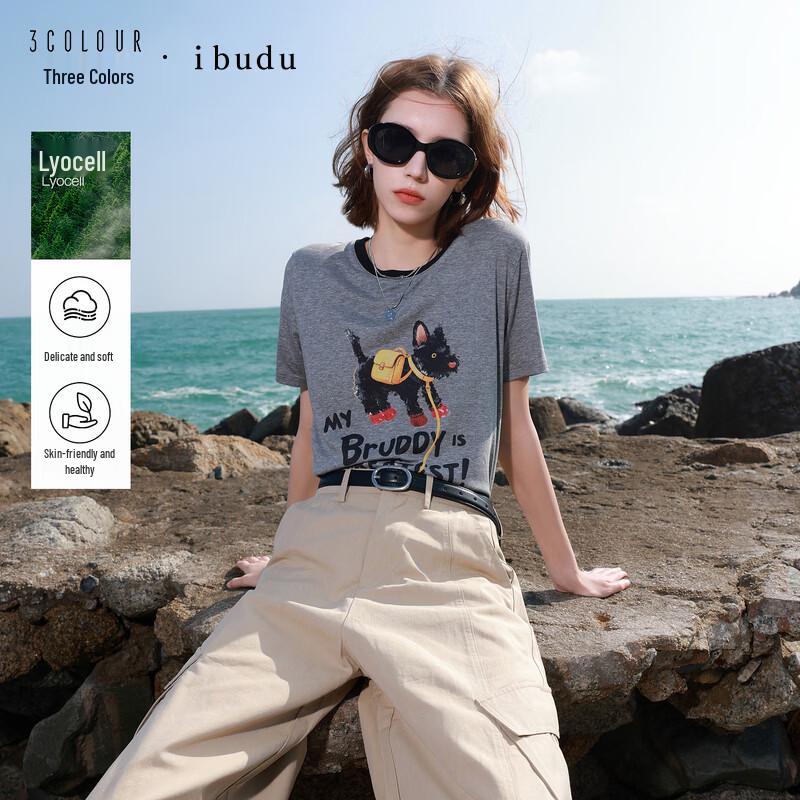 Women s Lyocell Letter Print Short Sleeve T-Shirt L