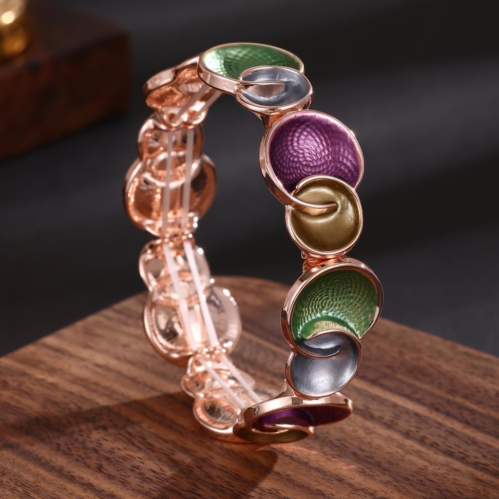 Emaille geometrisches rundes elastisches Armband, Damen High-End rundes Blütenblatt Legierungsarmband