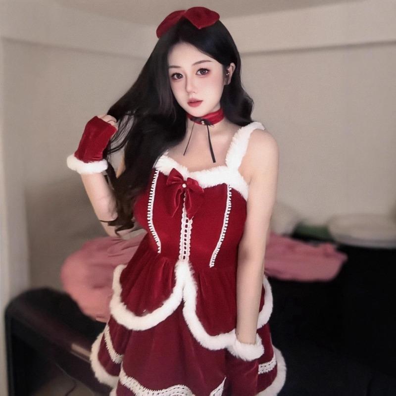 Halloween New Red Christmas Dress Velvet Sexy Bunny Role Play New Robe Dress