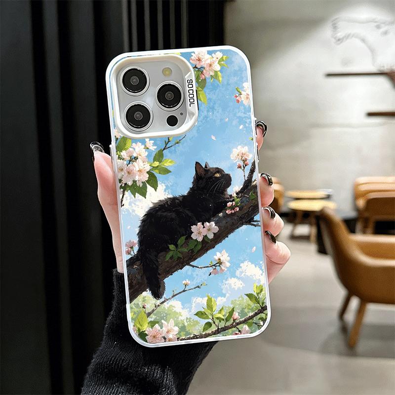 

Black Cat Aesthetic Pattern Shockproof Phone Case for iPhone 17 Air 16 16E 15 Pro Max 14 Plus 13 Mini 12 Back Cover Anti Fall Fu iPhone 15 Pro