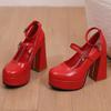 Q/Scarpe singole con tacco alto da donna Primavera/Estate Nuovo colore solido Piattaforma impermeabile Tacco spesso Bocca bassa Scarpe basse di grandi dimensioni