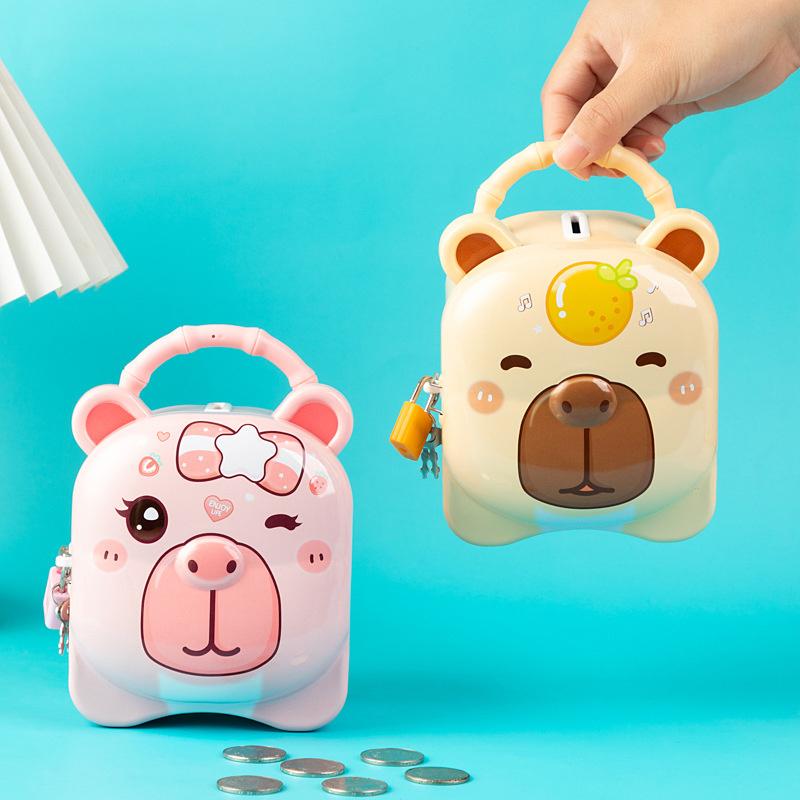 Capybara Piggy Bank, Cute & Lockable Metal Storage Box For Kids & Students, Cute Animal Desktop Ornament Decoration