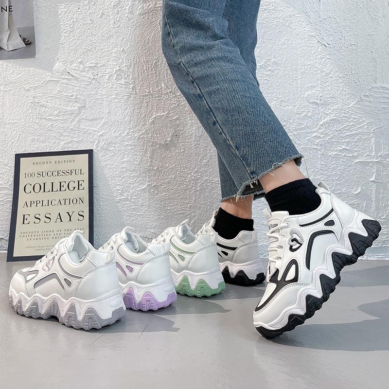 Scarpe da Donna Primavera Nuove Scarpe da Papà Femminili Versione Coreana Sneakers in Pelle con Suola Spessa Scarpe Casual da Studente