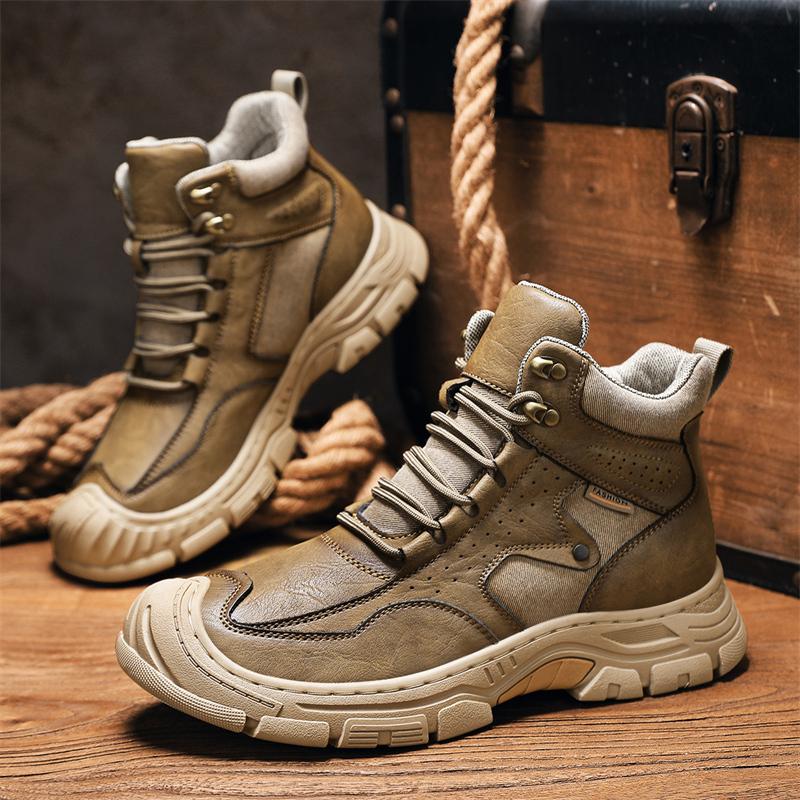 Fashion Vintage Winter Leather Mens Boots High Quality Lace-up Casual Men's Tooling Shoes Comfortable Non-Slip Mens Hiking Shoes