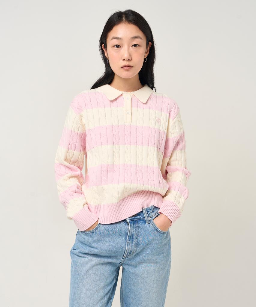 PLAC WOMEN Collared Stripe Knit Light Pink
