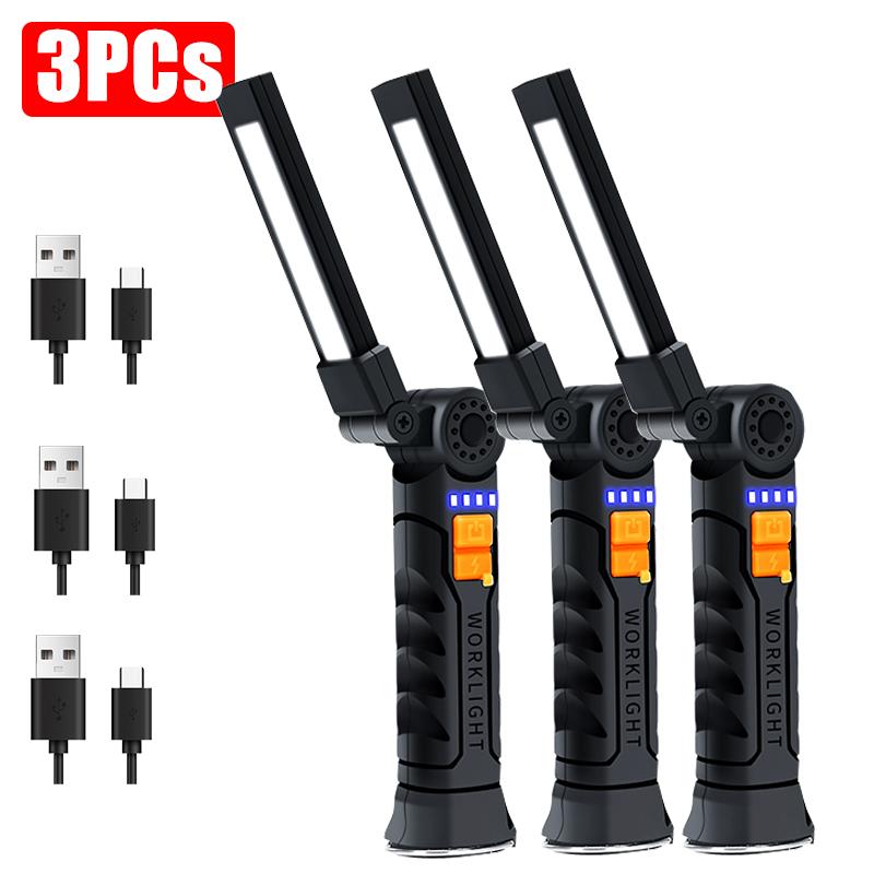 New Portable COB LED Flashlight USB Rechargeable Work Light Magnetic Lanterna Hanging Lamp with Built-in Battery Camping Torch