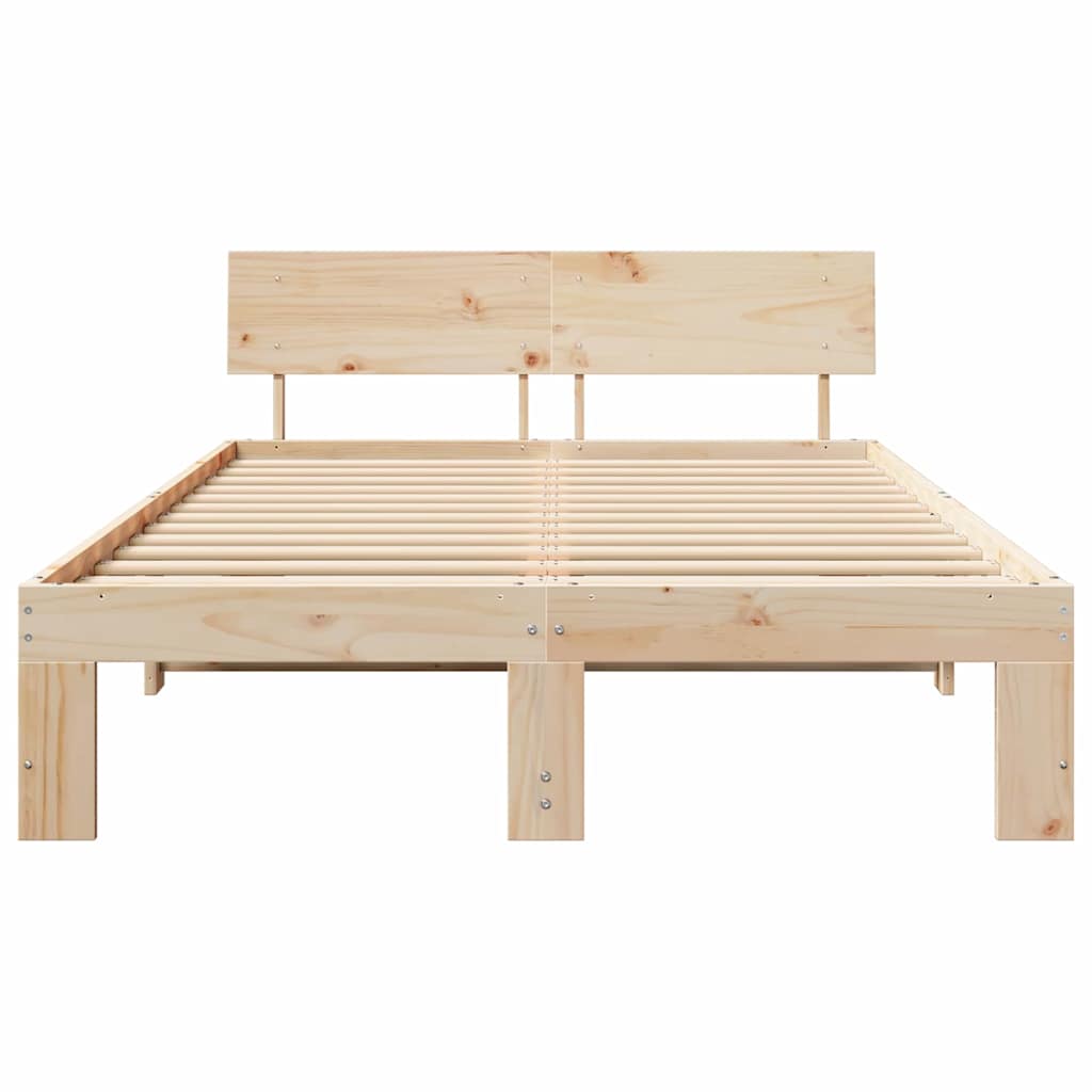 Bed Frame with Headboard Natural Finish 135 X 190 Cm Solid Pine Wood