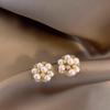 Elegant Rhinestone and Pearl Stud Earrings for Women - Retro French Popcorn Design, Exquisite and Versatile Accessories