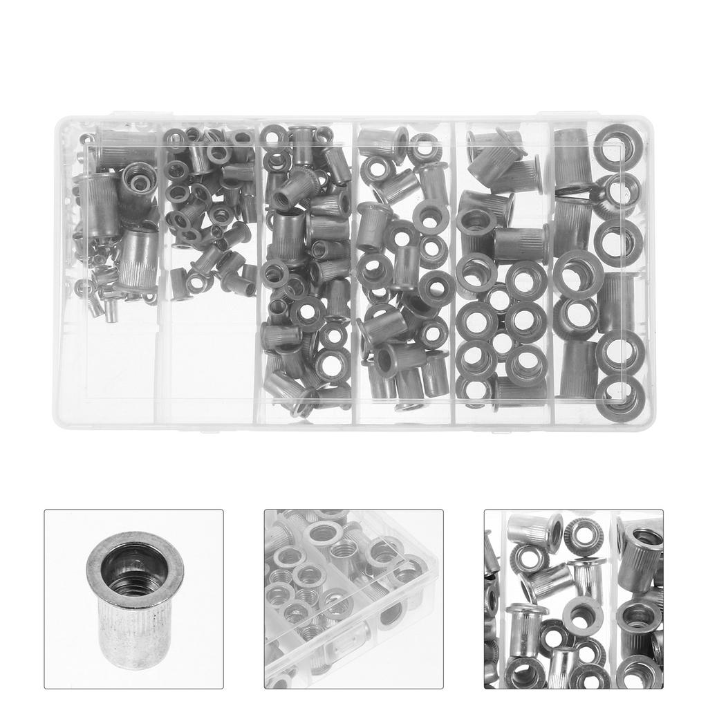 190 Pcs Rivet Nut Pull Cap Insert Flat Head Furniture Riveted Assortment Zinc Silver