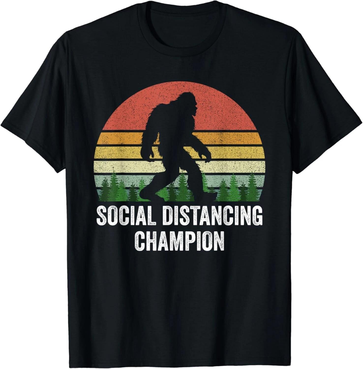 Vintage Retro Social Distancing Champion Shirt Funny Bigfoot Gift Unisex T-Shirt 2XL
