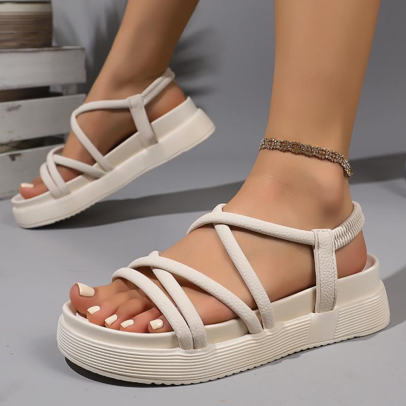 Fashion 2025 Ladies Shoes on Sale Narrow Band Women's Sandals Platform Casual Sandal Women Elastic Band Round Toe Flat with Shoes Female